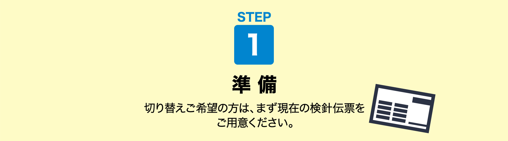 STEP1 準備 切り替えご希望の方は、まず現在の検針伝票をご用意ください。